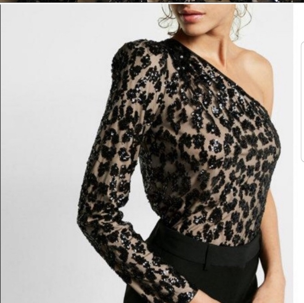 Sequin Leopard One Sleeve Top